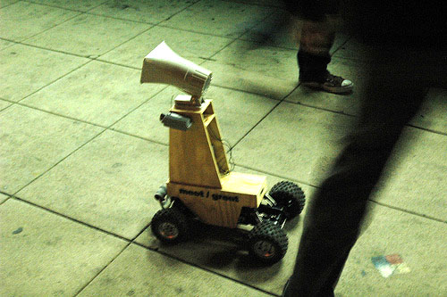 Robot greets people in public spaces in six languages